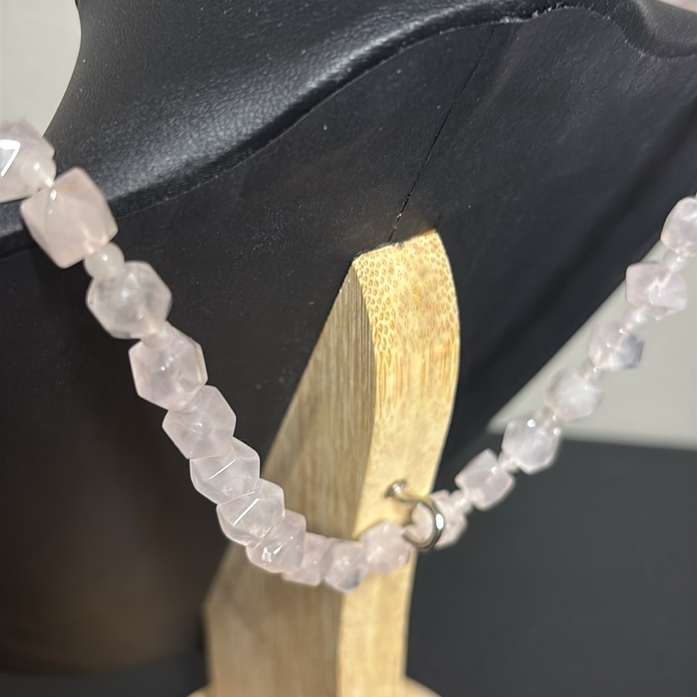 Pink Quartz Long Cube Necklace Gemstone Beaded Princess - Picture 4 of 7